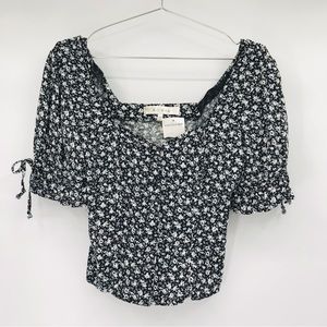 Black and White Floral Crop Top